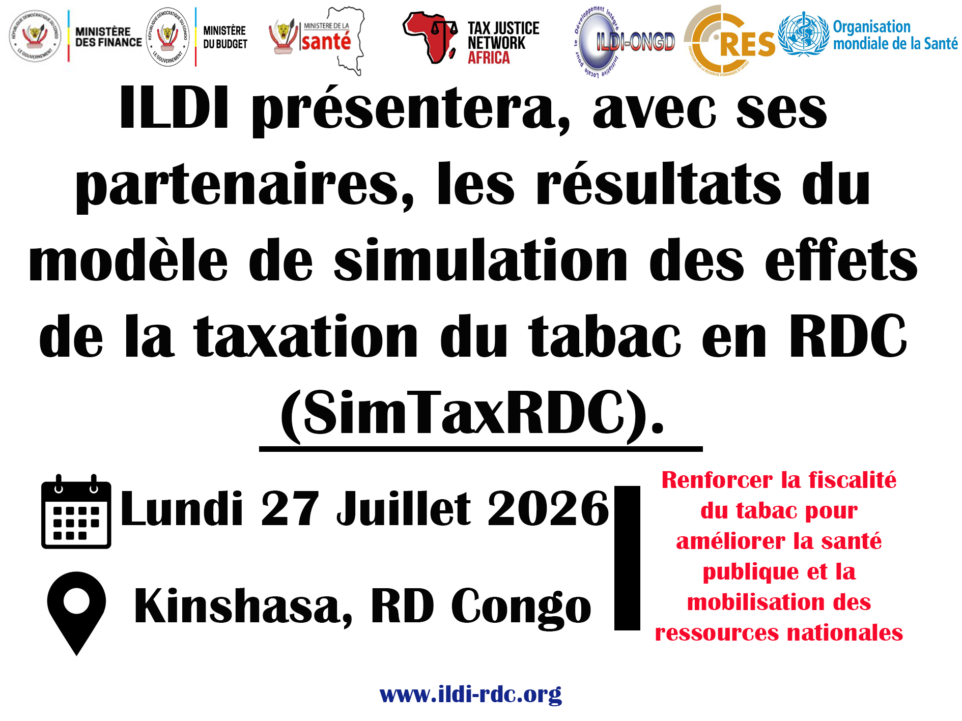 Lancement et présentation des résultats du modèle de simulation des effets de la taxation du tabac en RDC (SimTaxRDC)